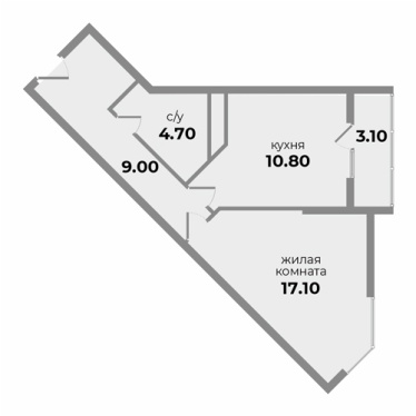 Однокомнатная квартира 44.60 м²