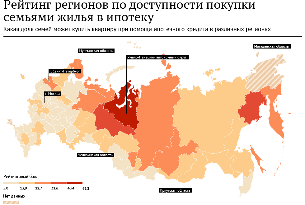 карта доступности ипотеки по регионам РФ