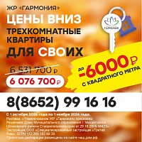 «ЦЕНЫ ВНИЗ ТРЕХКОМНАТНЫЕ КВАРТИРЫ ДЛЯ СВОИХ МИНУС до 6 000 тыс. руб. с квадратного метра!»